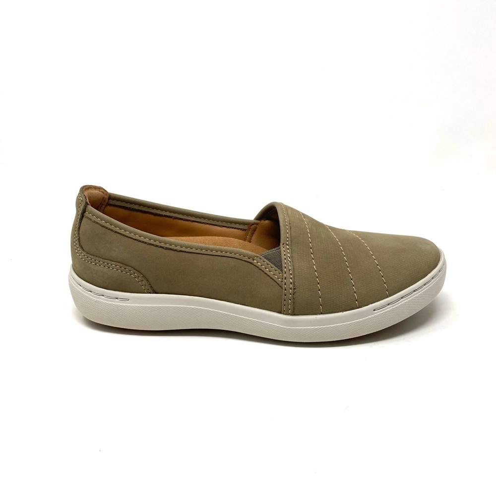 Clarks Women’s Nalle Violet Slip On Sneaker Loafer – Olive Nubuck